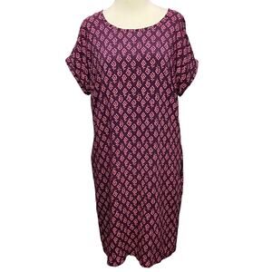 Boden Dress 8 LONG Burgundy Pink Floral Short Sleeve Pockets Tunic Boho Print